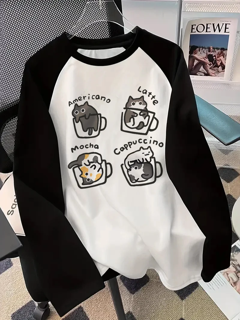 Wallpaper - Coffee Cat Long Sleeve T-Shirt Print