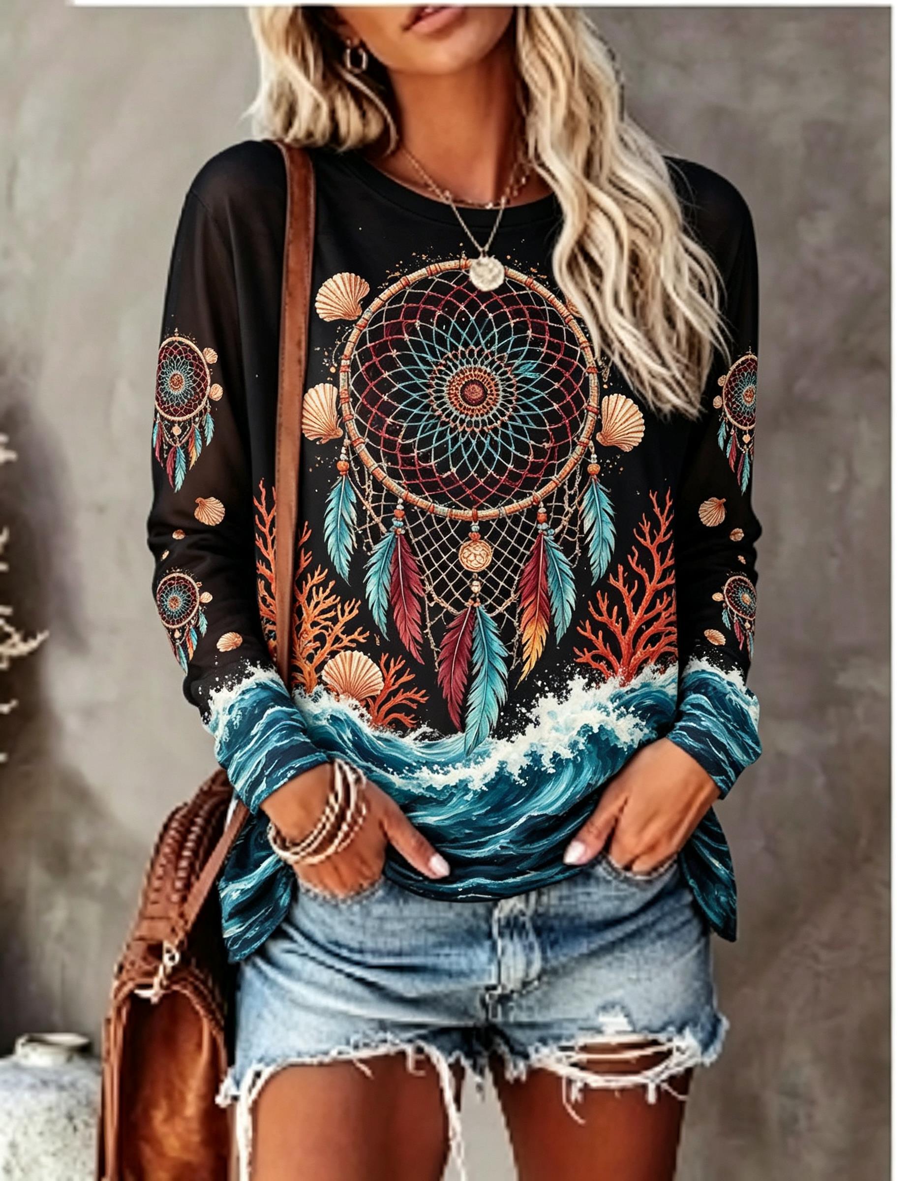 Women's Crew Neck Long Sleeve  - Wallpaper ulasan dan harga