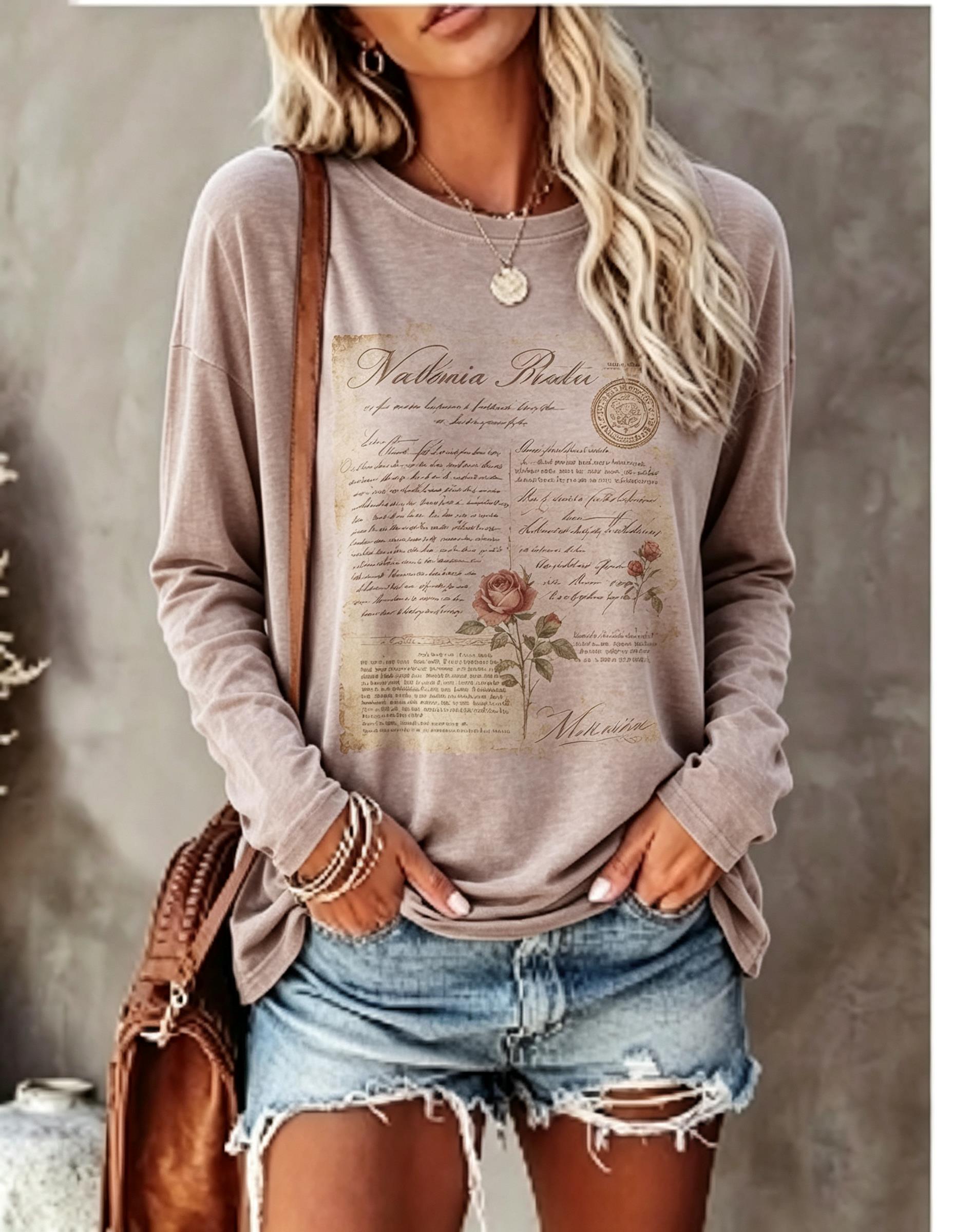 Women Long Sleeve T Shirt Vint - Wallpaper ulasan dan harga